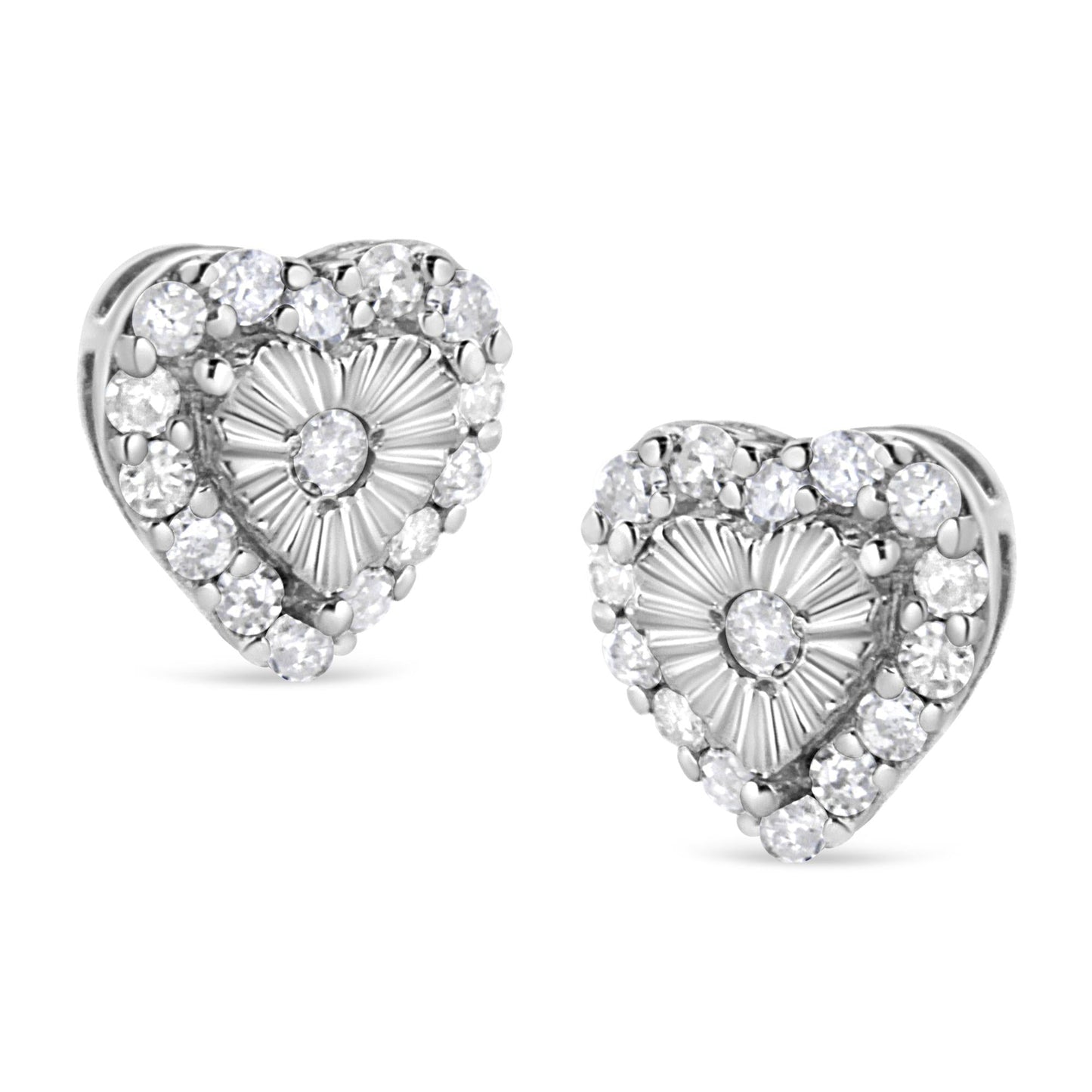 .925 Sterling Silver 1/3 Cttw Miracle Set Round-Cut Diamond Heart Stud Earring (I-J Color, I2-I3 Clarity)