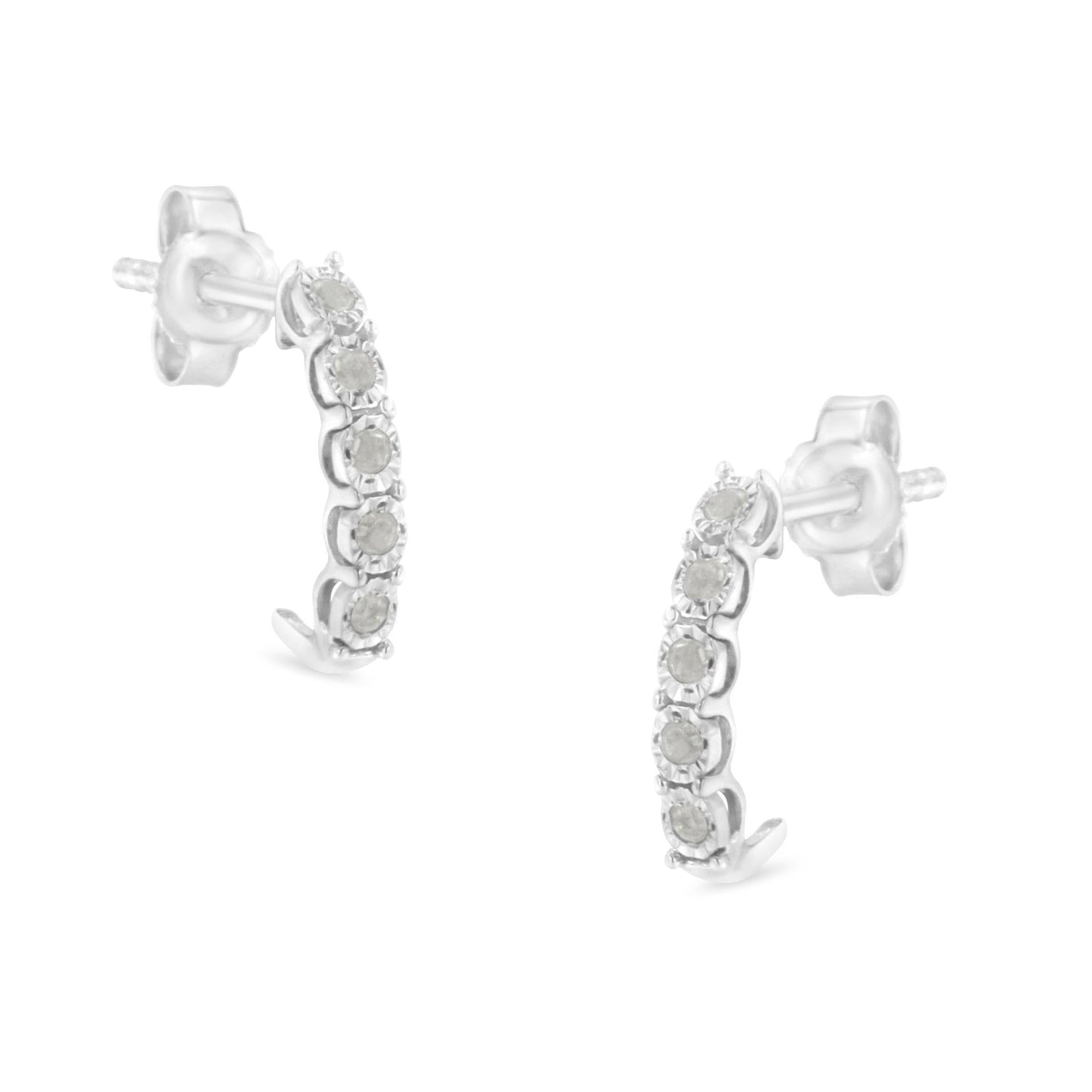 .925 Sterling Silver 1/10ct cttw Miracle-Set Diamond 5 Stone J-Hoop Earrings (I-J Color, I3 Clarity)