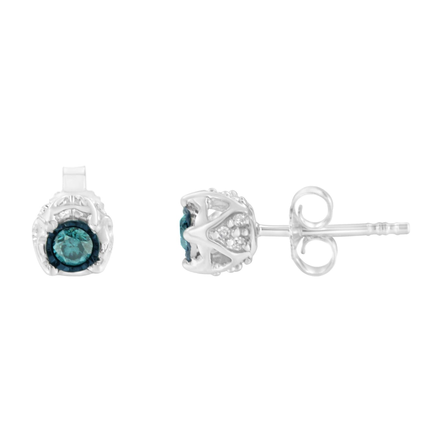 Sterling Silver Color Treated Diamond Stud Earrings (1/3 cttw, Blue, I2-I3 Clarity)