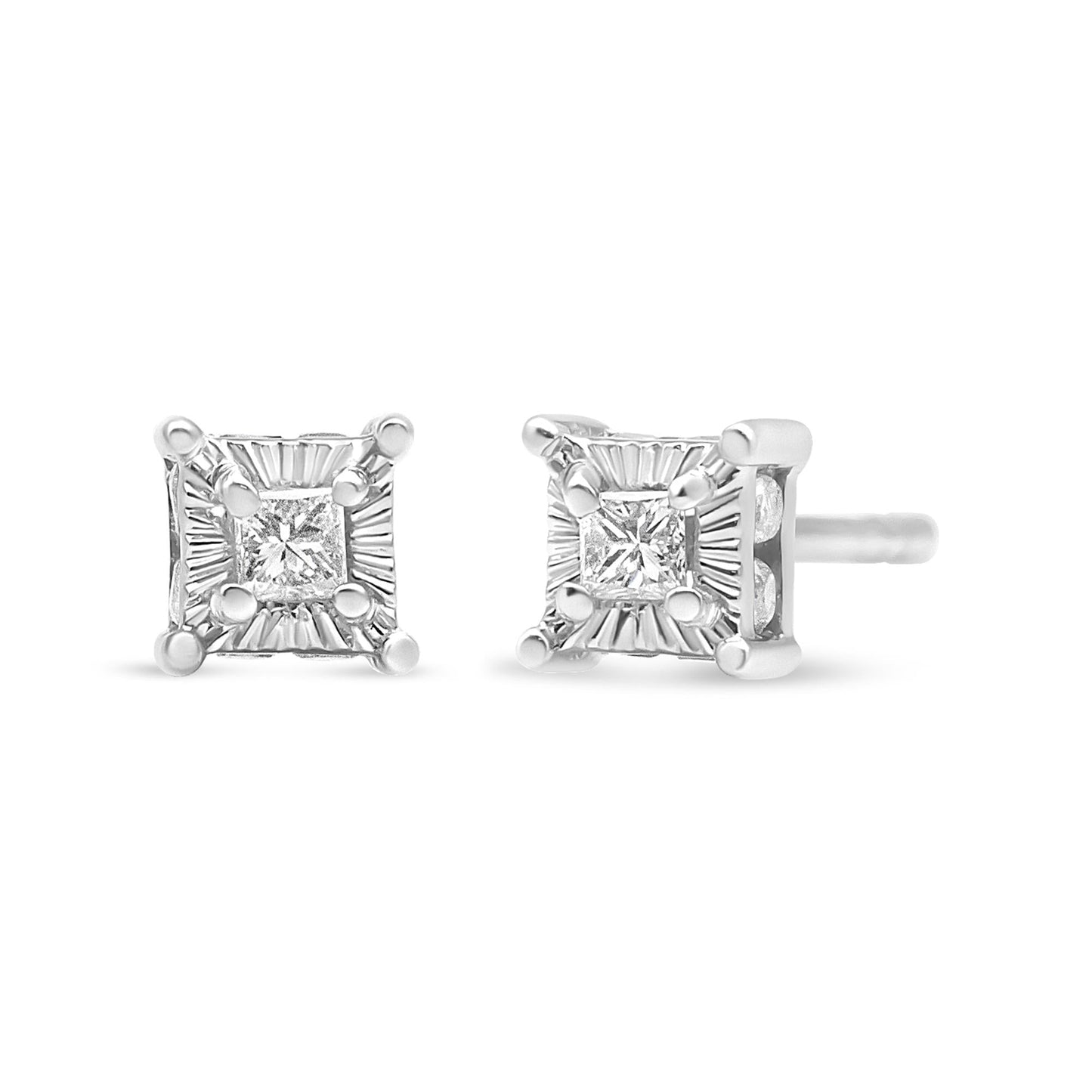 .925 Sterling Silver 1/4 Cttw Miracle Set Princess-Cut Diamond Solitaire Stud Earrings with Hidden Halo (I-J Color, SI2-I1 Clarity)