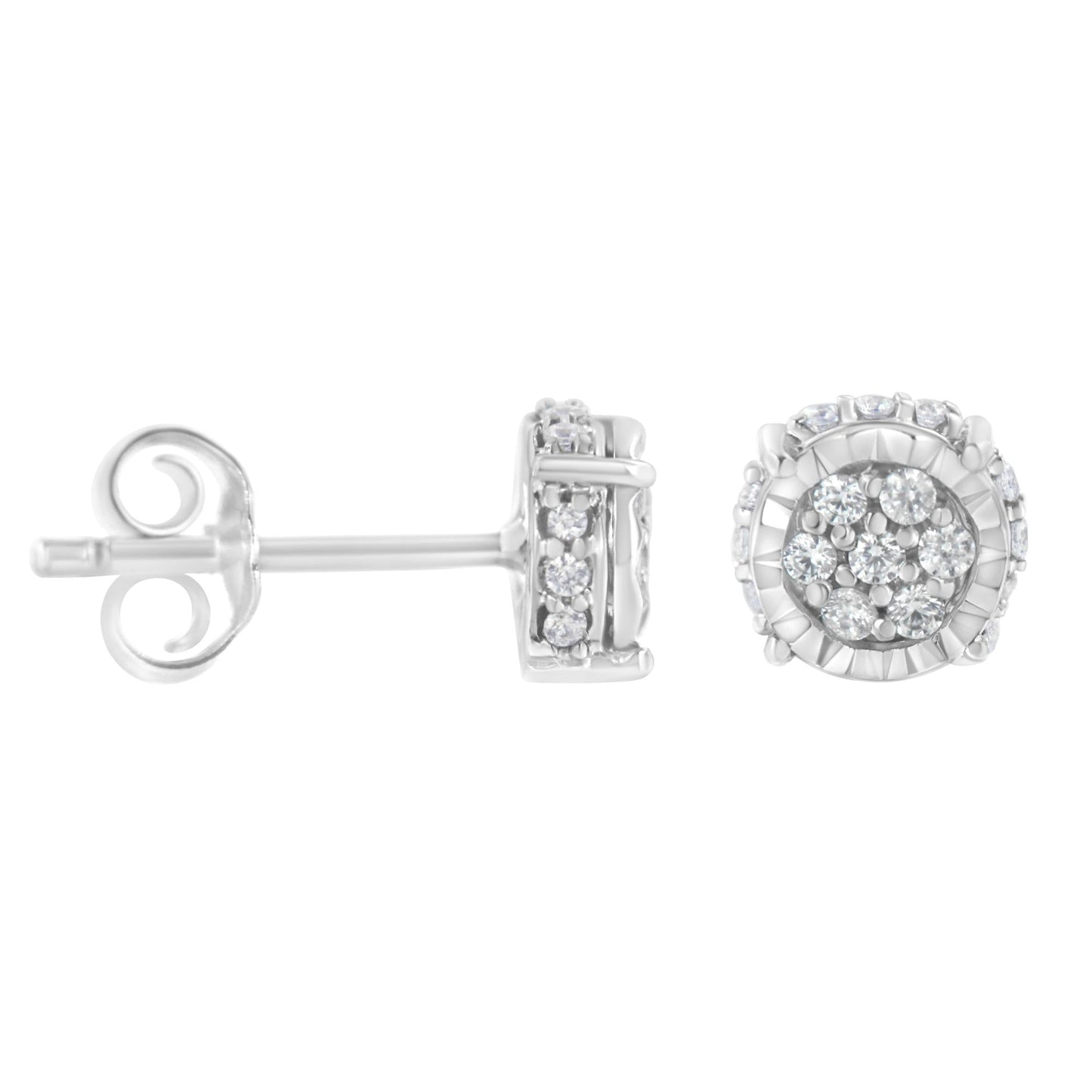 .925 Sterling Silver 1/3 cttw Round-cut Diamond Floral Stud Earring (I-J Clarity, I3 Color)