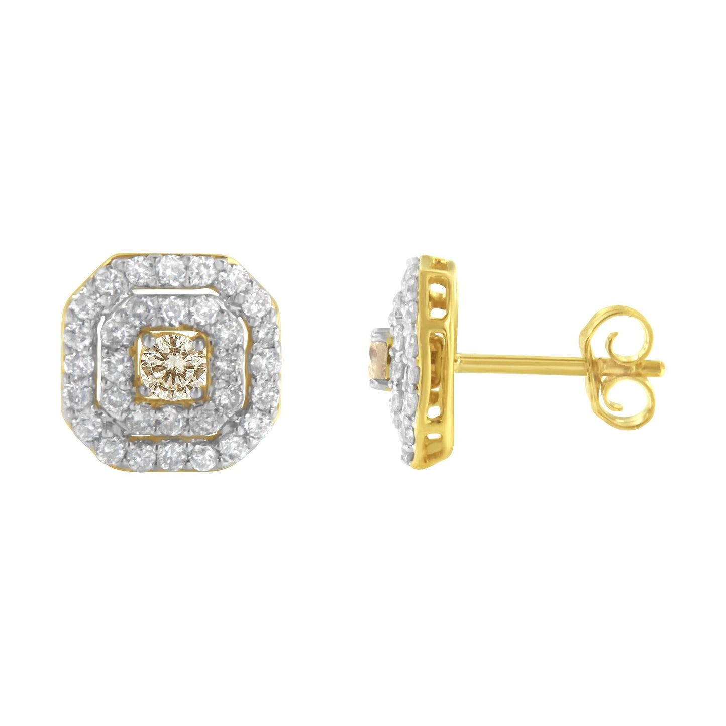 2 Micron 10KT Yellow Gold Plated Sterling Silver Diamond Square Stud Earrings (1 cttw, J-K Color, I2-I3 Clarity)