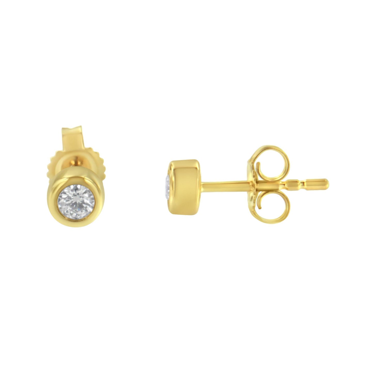 10K Gold 0.15 Cttw Round Brilliant-Cut Near Colorless Diamond Bezel-Set Stud Earrings (H-I Color, I1-I2 Clarity)