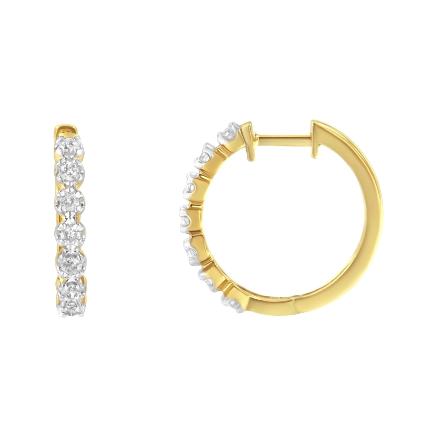 10KT Yellow Gold Diamond Huggy Hoop Earrings (1/2 cttw, J-K Color, I2-I3 Clarity)