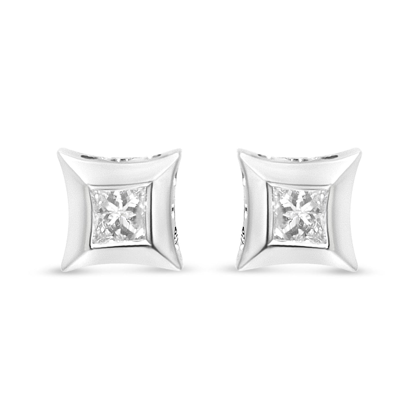 10K White Gold 1/3 Cttw Invisible Set Style Princess-Cut Diamond Stud Earrings (H-I Color, SI2-I1 Clarity)