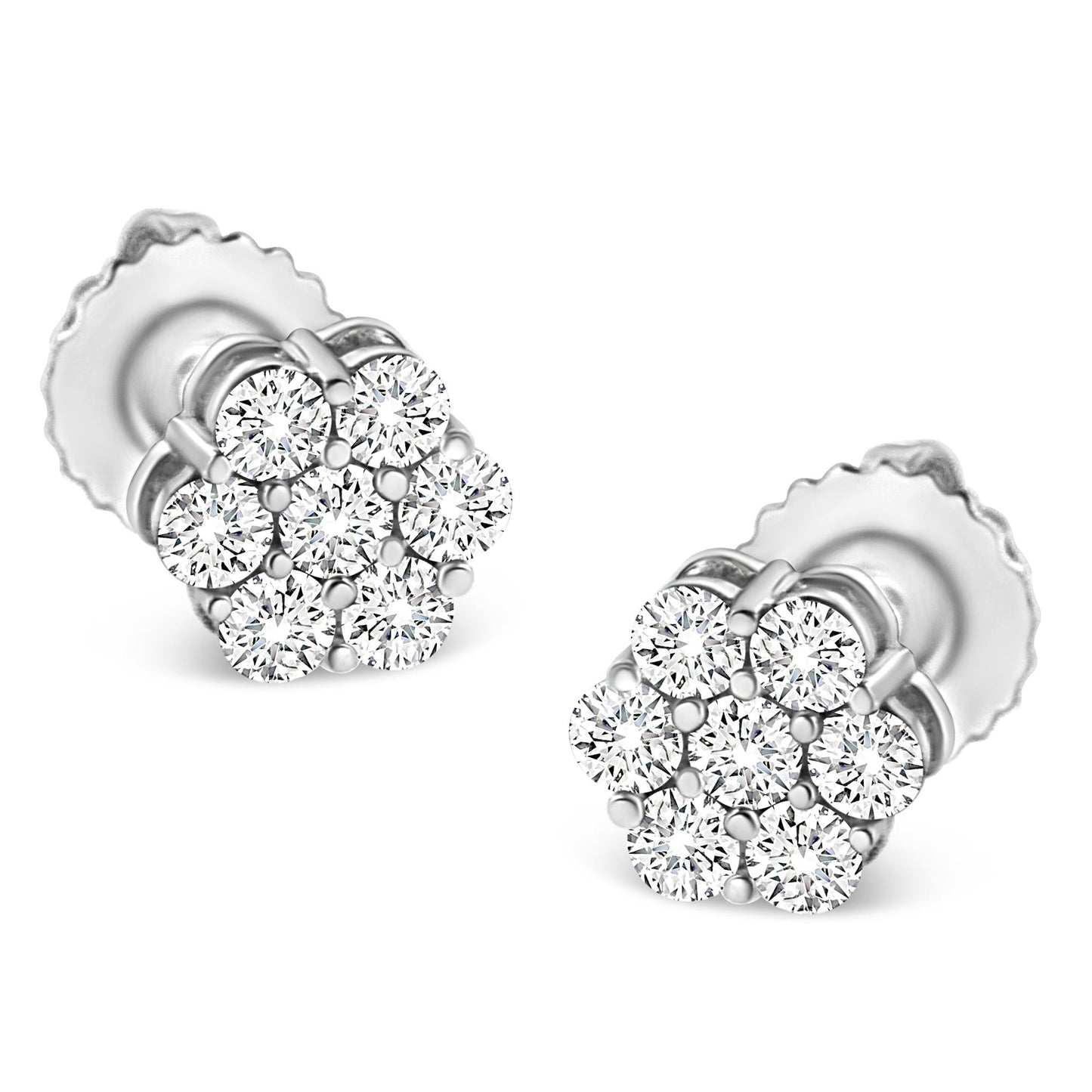 14K White Gold 1/3 Cttw Floral Cluster Diamond Stud Earrings with Screw backs (I-J Color, SI2-I1 Clarity	)