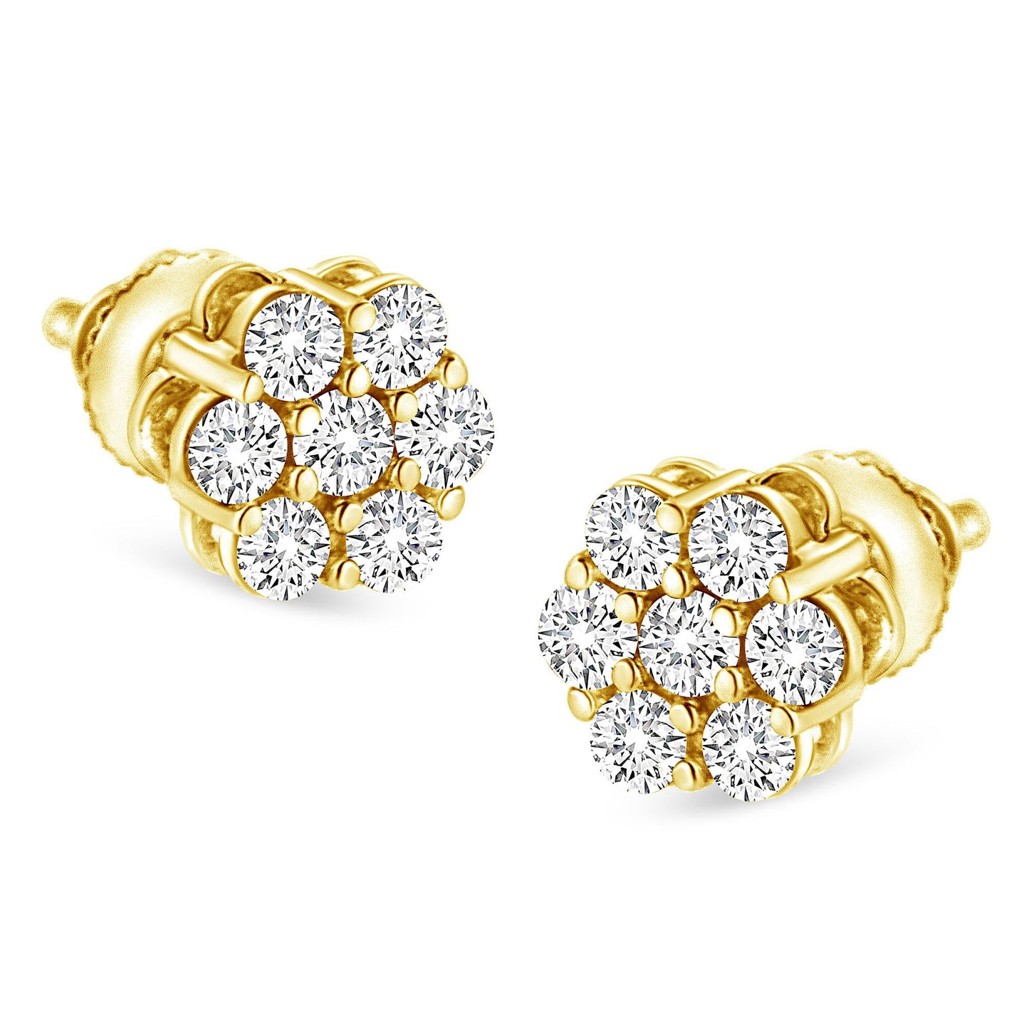 14K Yellow Gold 1/2 Cttw Round Brilliant Cut Diamond Floral Cluster Screwback Stud Earrings (I-J Color, SI2-I1 Clarity)