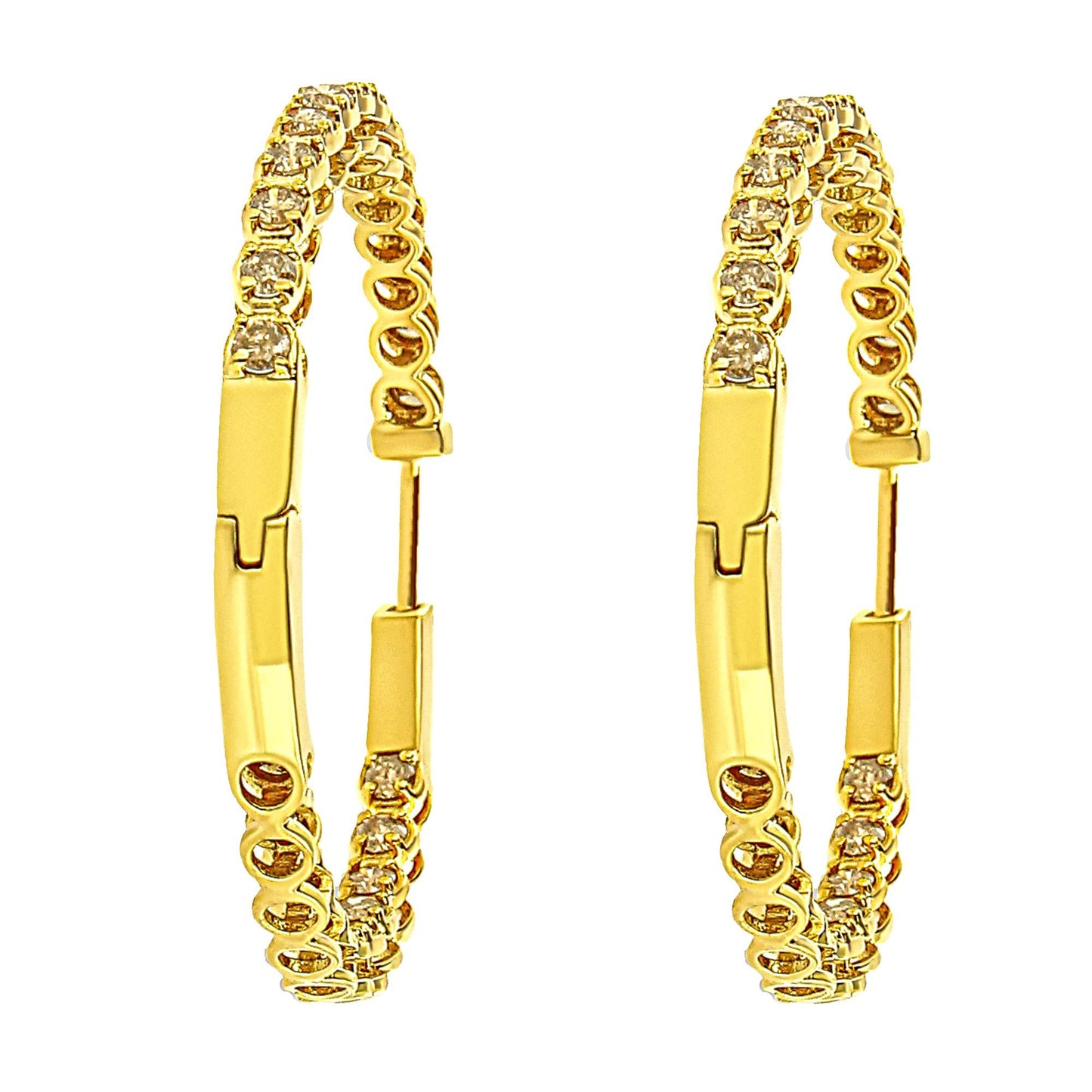 10K Yellow Gold Plated .925 Sterling Silver 3.00 Cttw Diamond Inside Out Hoop Earrings (K-L Color, I1-I2 Clarity)