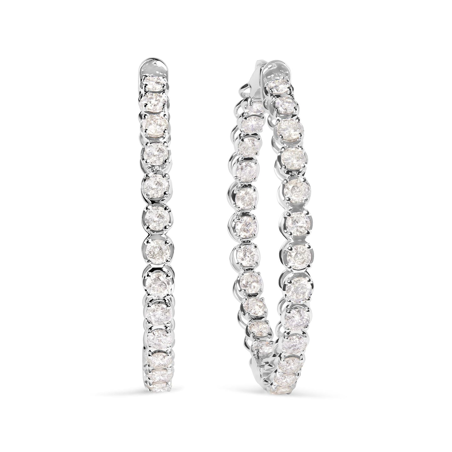 .925 Sterling Silver 7.0 Cttw Diamond 1-¾ Inside Out Hinged Leverback Hoop Earrings (I-J Color, I1-I2 Clarity)