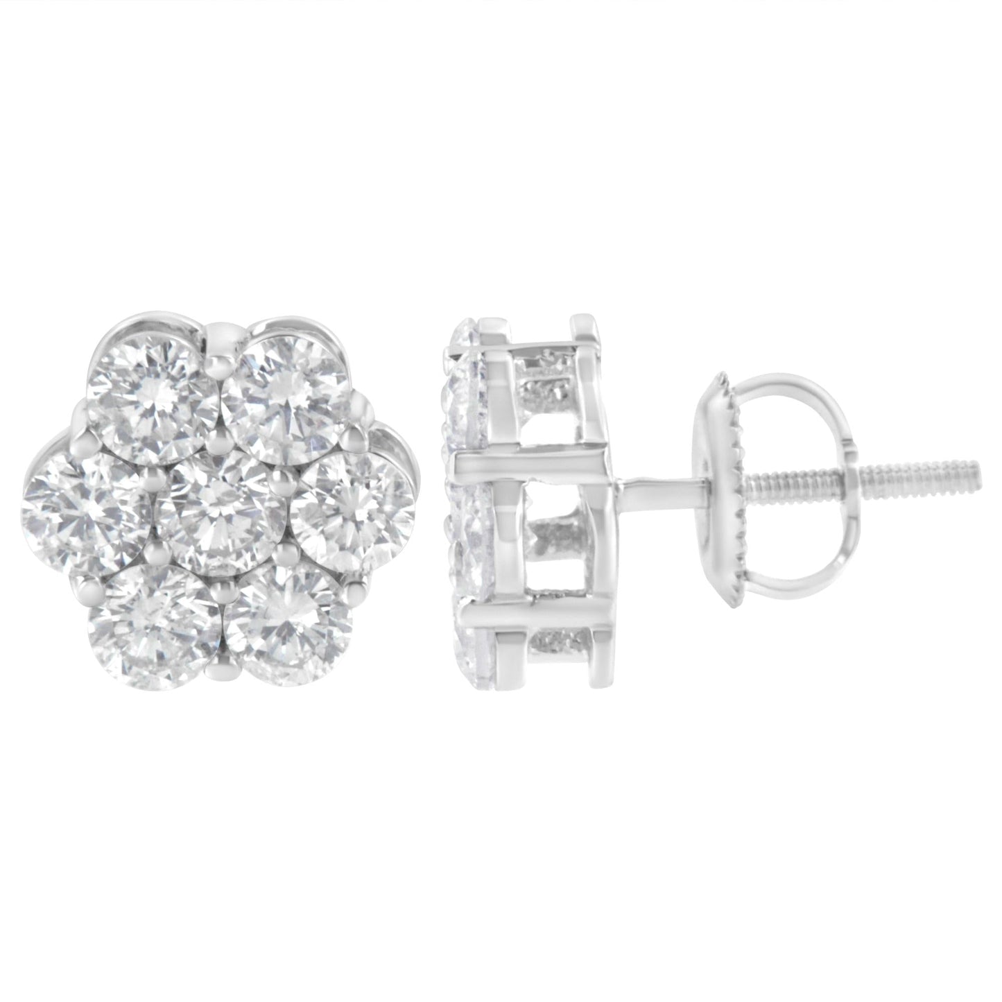 Sterling Silver 2 cttw Floral Composite 7 Stone Diamond Stud Earring (I-J, I1-I2)