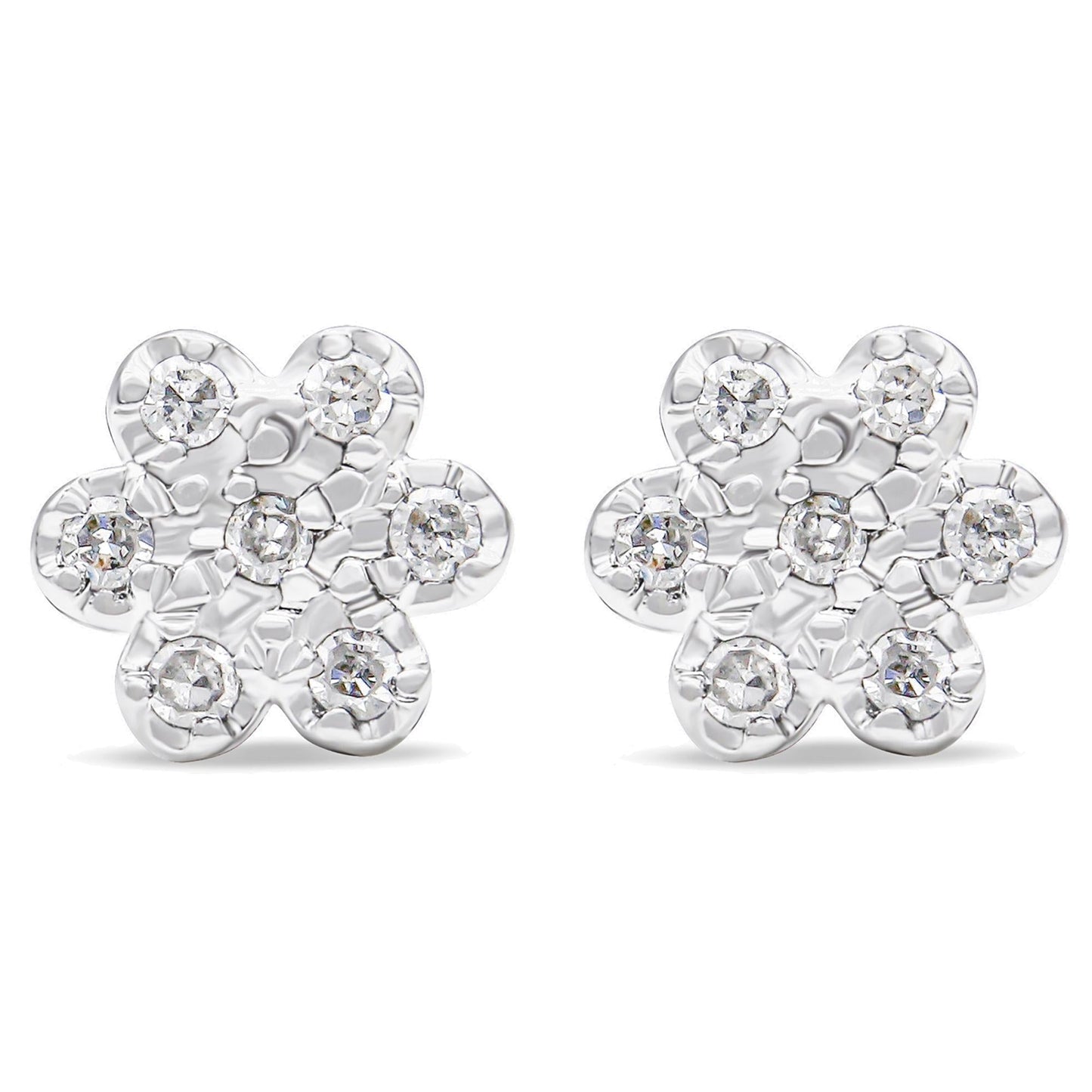 .925 Sterling Silver 1/4 Cttw Diamond Floral Cluster Stud Earring (I-J Color, I2-I3 Clarity)