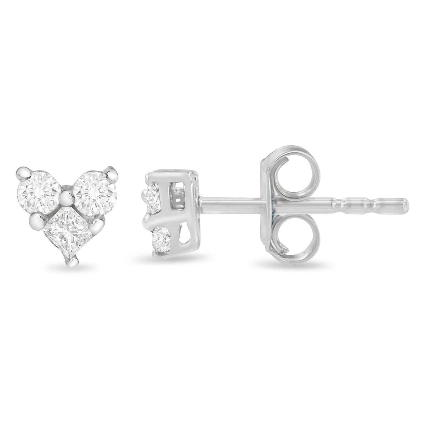 10K White Gold 1/4 cttw Round and Princess-cut Diamond Composite Heart Shape Stud Earring (I-J Color, I1-I2 Clarity)