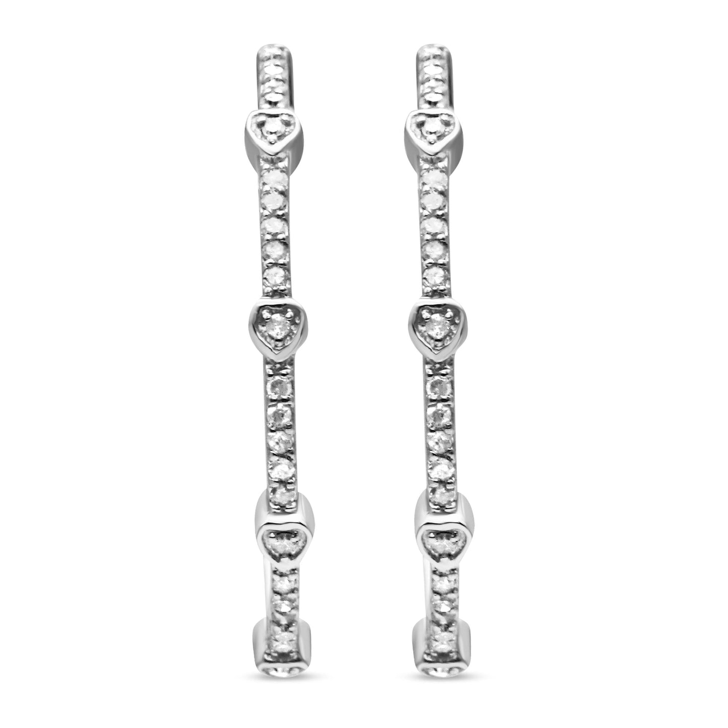 .925 Sterling Silver 1/4 Cttw Diamond Heart and Bar Hoop Earring (I-J Color, I2-I3 Clarity)