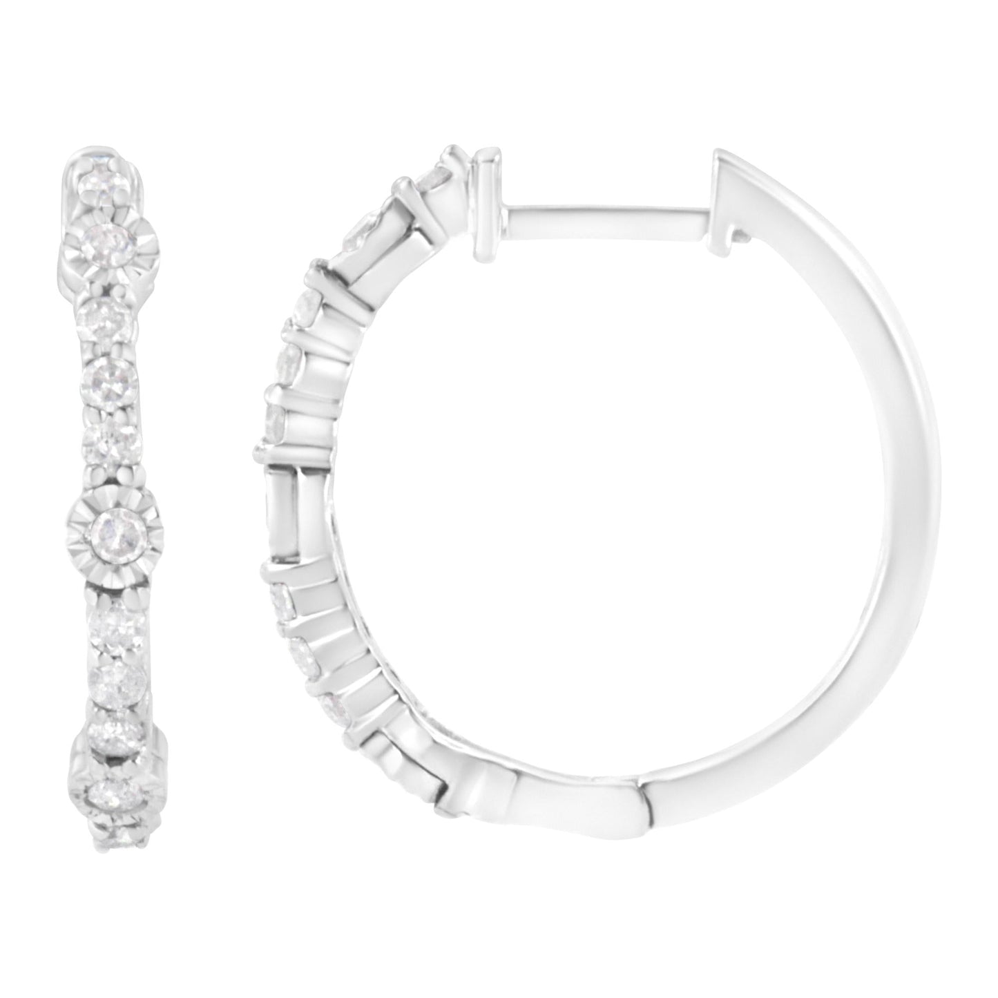 .925 Sterling Silver 1/4 cttw Alternating Prong and Miracle Set Round-cut Diamond Hoop Earring (I-J Color, I2-I3 Clarity)