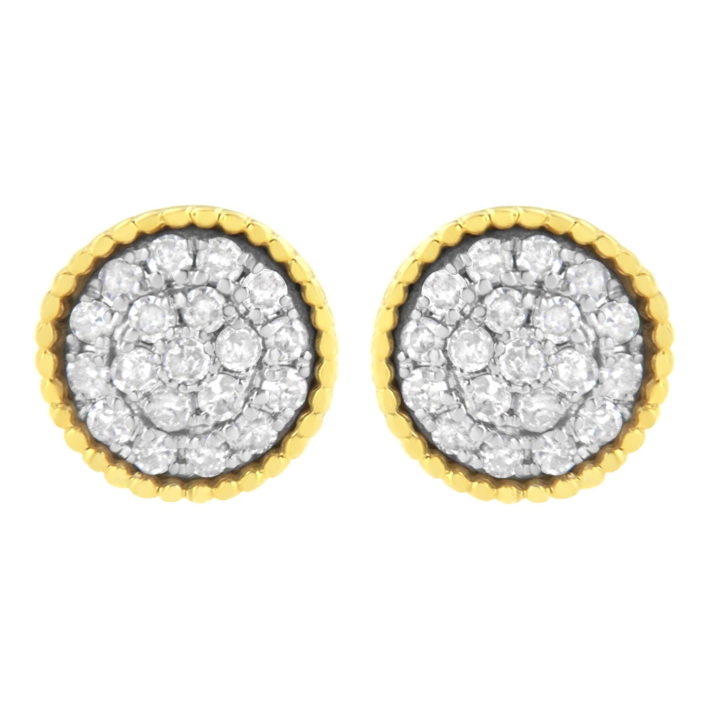 10K Yellow Gold Plated .925 Sterling Silver 1/2 cttw Diamond Floral Cluster Milgrained Stud Earring (I-J Color, I2-I3 Clarity)