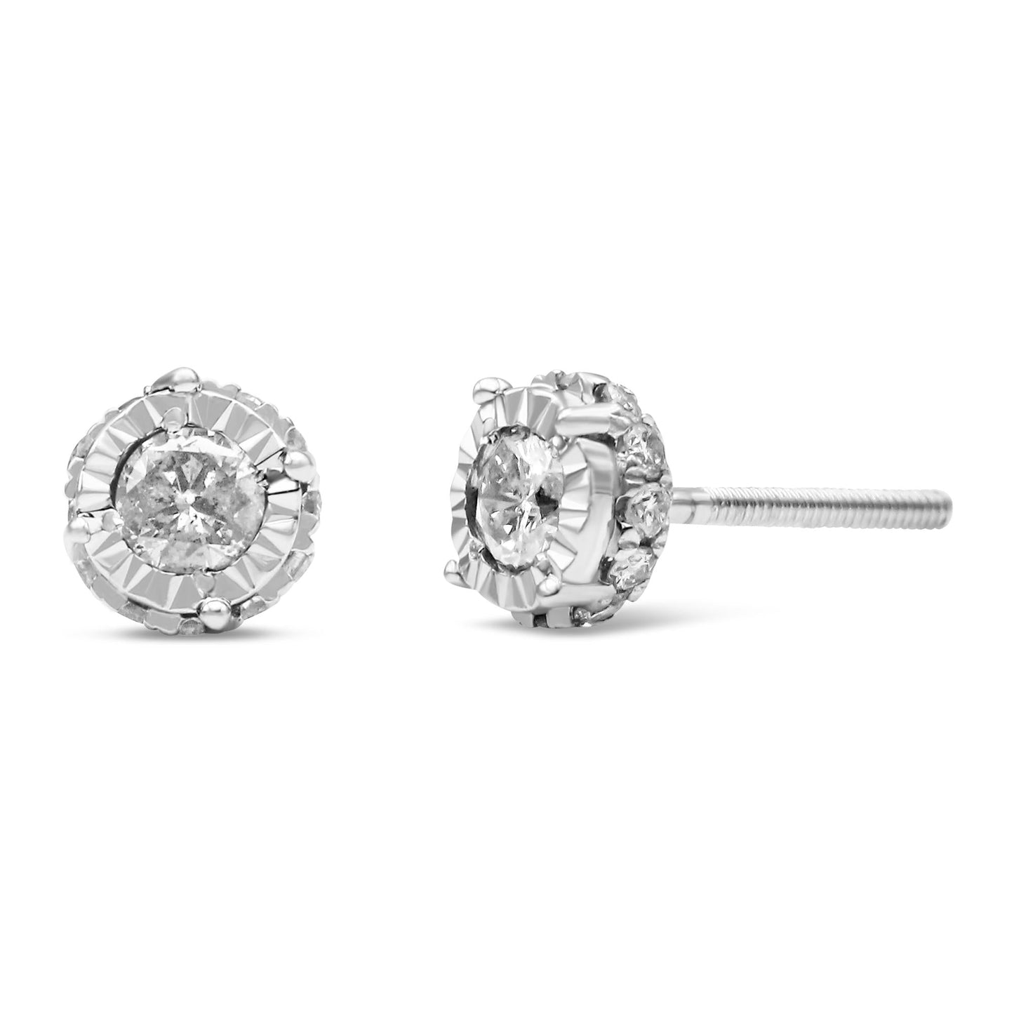 10K White Gold 1/2 Cttw Miracle-Set Round Brilliant-Cut Diamond Stud Earrings with Hidden Halo (I-J ,I2-I3)