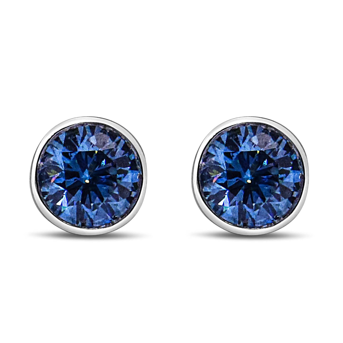 14K White Gold 1.0 Cttw Blue Lab Grown Diamond Screw-Back Classic Bezel Solitaire Stud Earrings (Blue Color, VS2-SI1 Clarity)