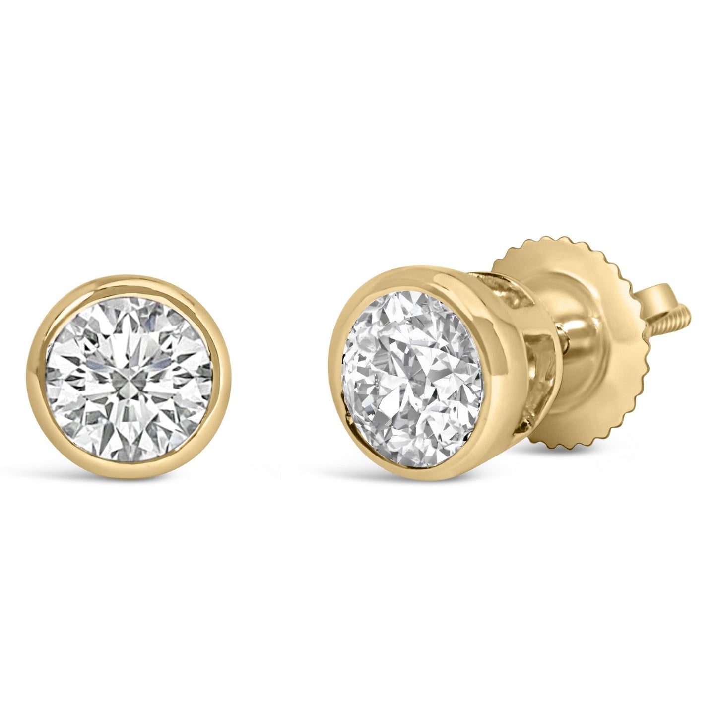 14K Gold Lab Grown Diamond Screw-Back Classic Bezel Solitaire Stud Earrings (G-H Color, VS2-SI1 Clarity)