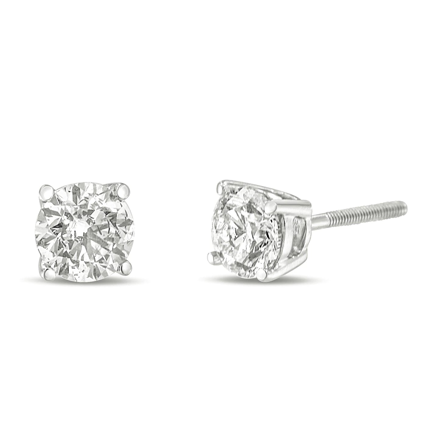 10K Gold Lab Created Round Brilliant Cut Diamond Classic 4-Prong Solitaire Stud Earrings