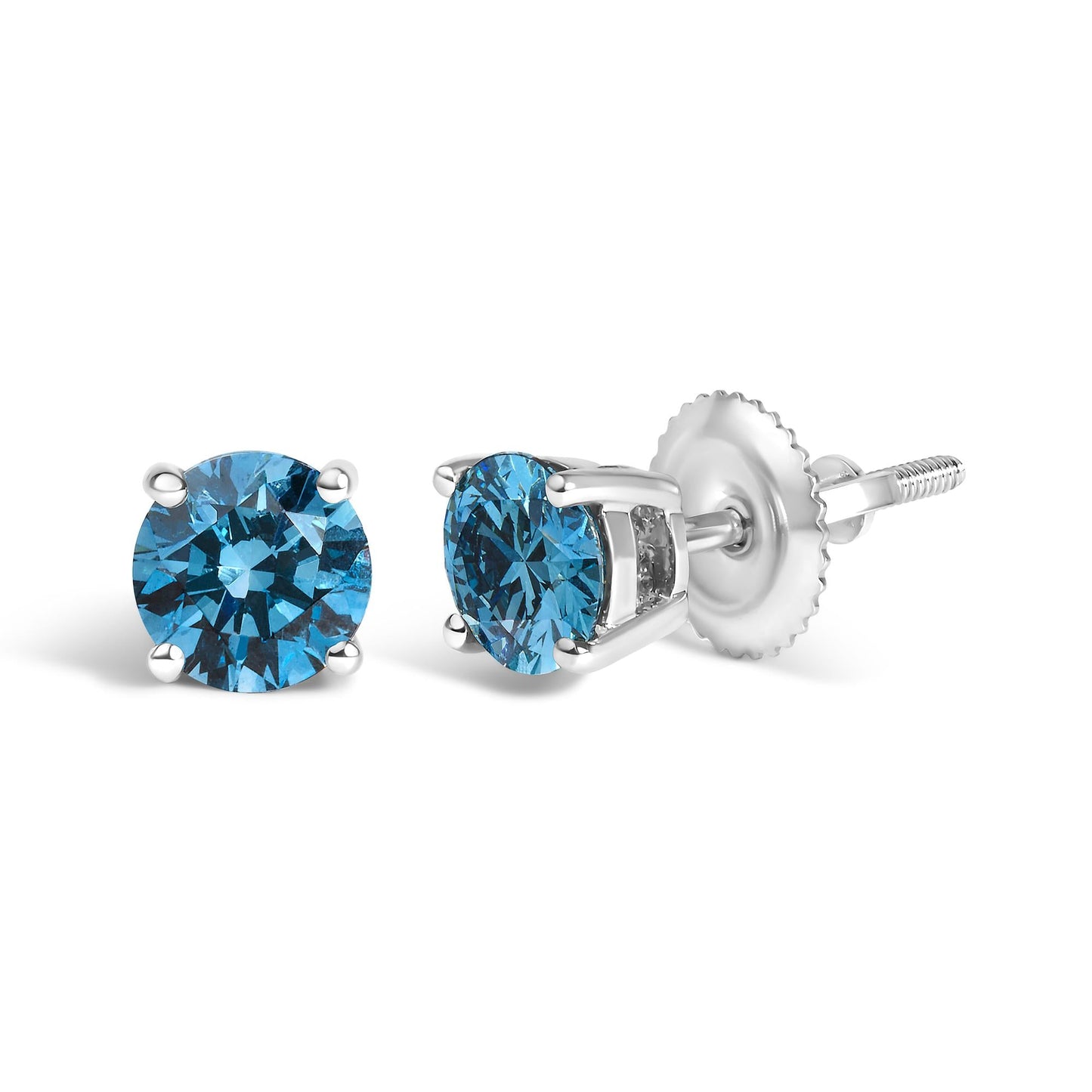 14K Gold Blue Lab Grown Diamond Stud Earrings with Screw Backs