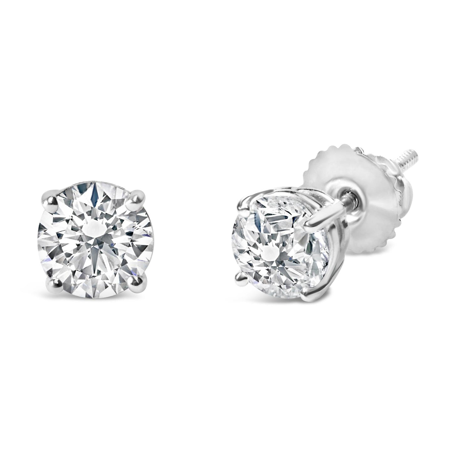 AGS Certified 14K White Gold 1.0 Cttw 4-Prong Set Brilliant Round-Cut Solitaire Diamond Push Back Stud Earrings (E-F Color, I1-I2 Clarity)