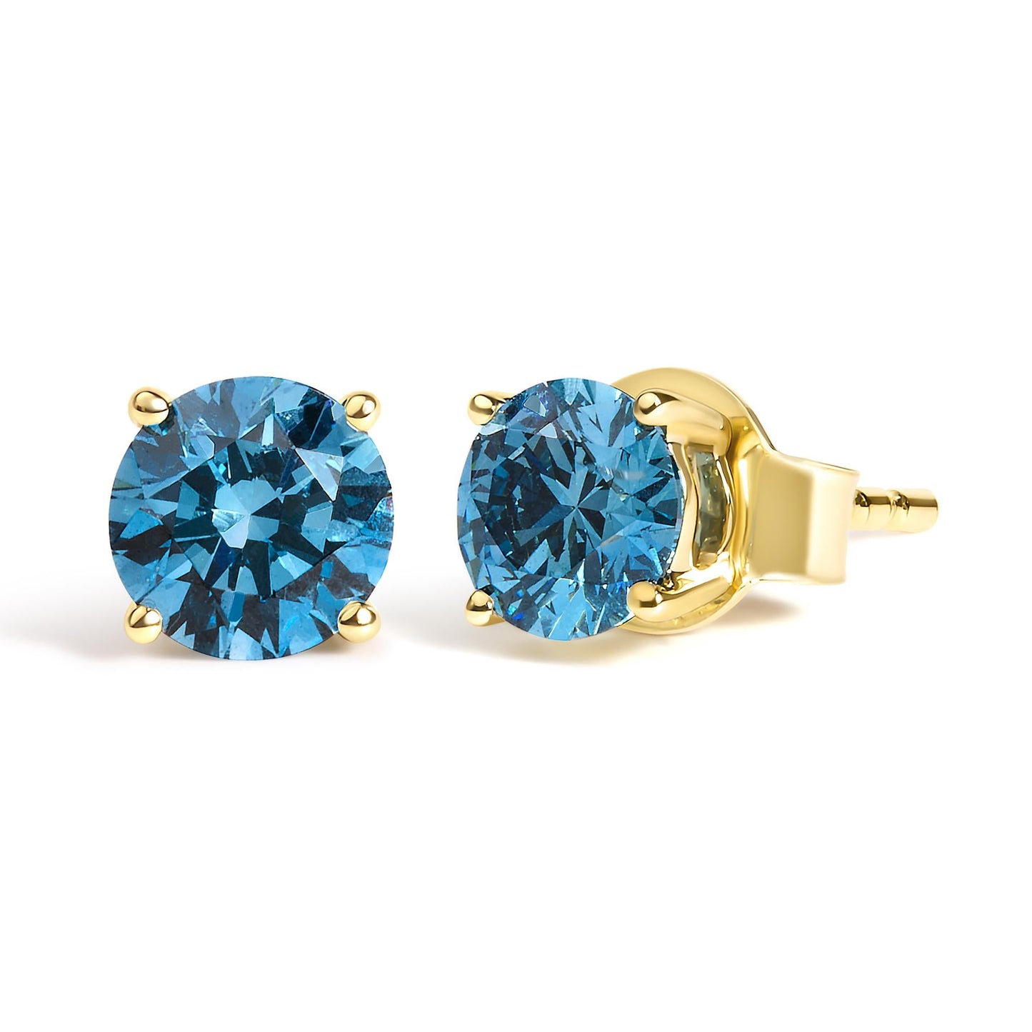 14K Gold Blue Lab Grown Diamond Stud Earrings with Screw Backs