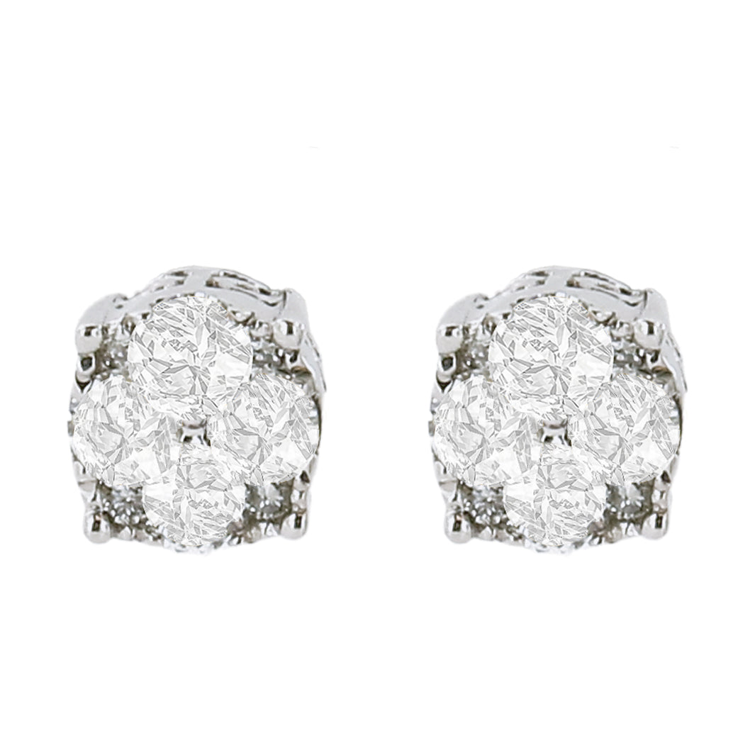 .925 Sterling Silver 1/2 Cttw Cttw Prong Set Lab Grown Round Diamond Cluster Stud Earring (F-G Color, SI1-SI2 Clarity)