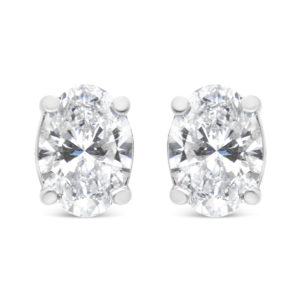 14K White Gold Lab Grown Oval Solitaire Diamond Stud Earrings (F-G Color, VS2-SI1 Clarity)