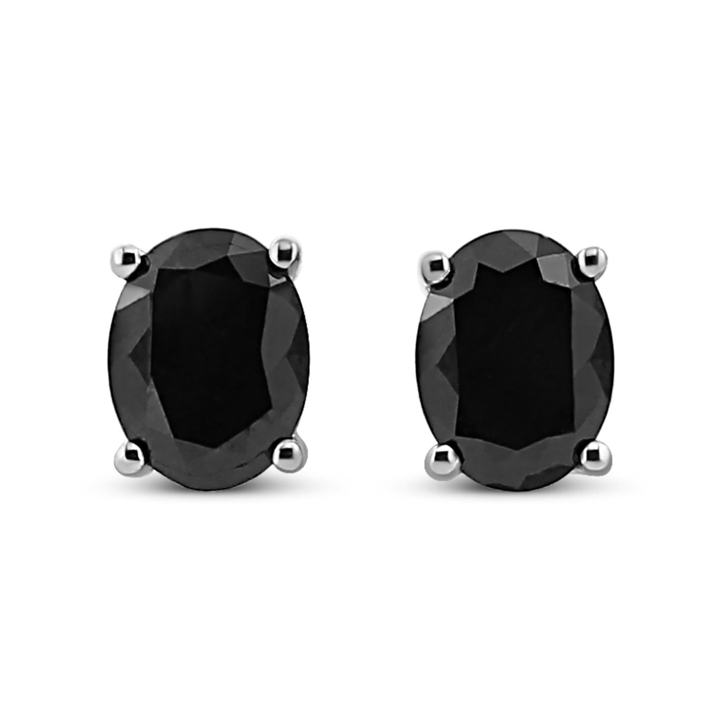 .925 Sterling Silver Prong Set Treated Black Oval Diamond Stud Earring (Black Color, I2-I3 Clarity)