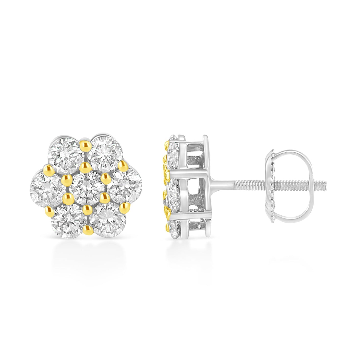 14k Yellow Gold Plated .925 Sterling Silver 1/4 Cttw Round Brilliant Cut Diamond Floral Cluster Screwback Stud Earrings (K-L Color, I2-I3 Clarity)