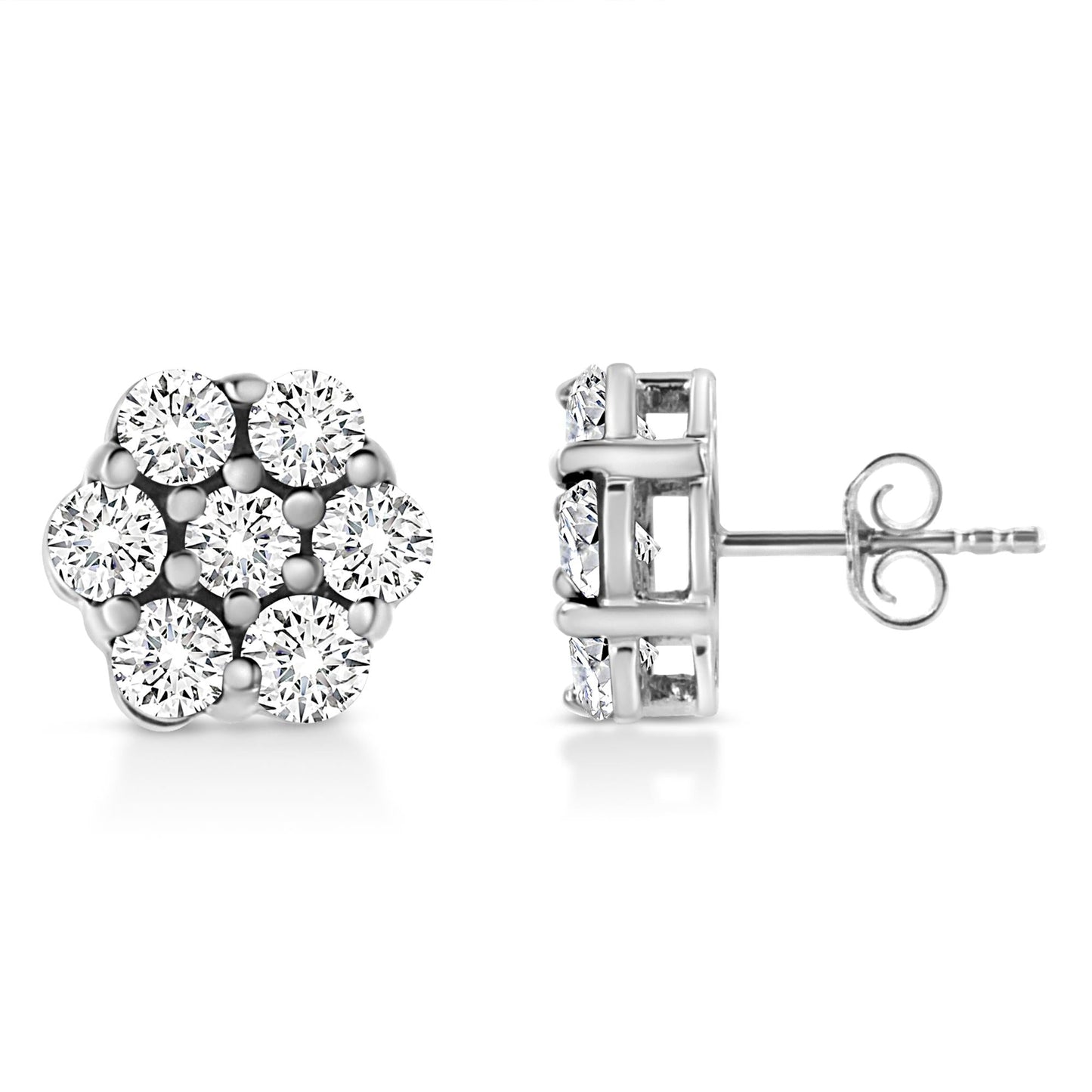 .925 Sterling Silver Lab Grown Brilliant Round Cut Diamond Floral Cluster Stud Earrings (G-H Color, VS2-SI1 Clarity)