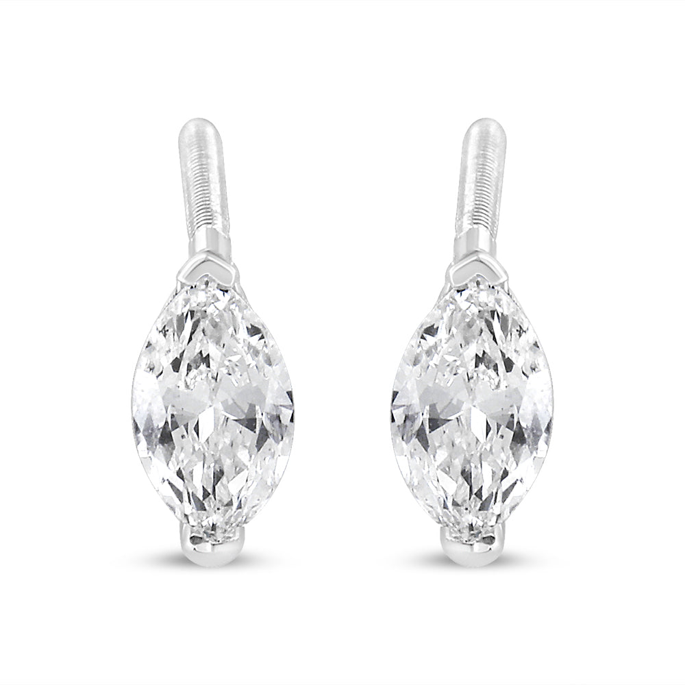 14K White Gold 1/2 Cttw 2 Prong Set Marquise Solitaire Lab Grown Diamond Stud Earrings (F-G Color, VS2-SI1 Clarity)