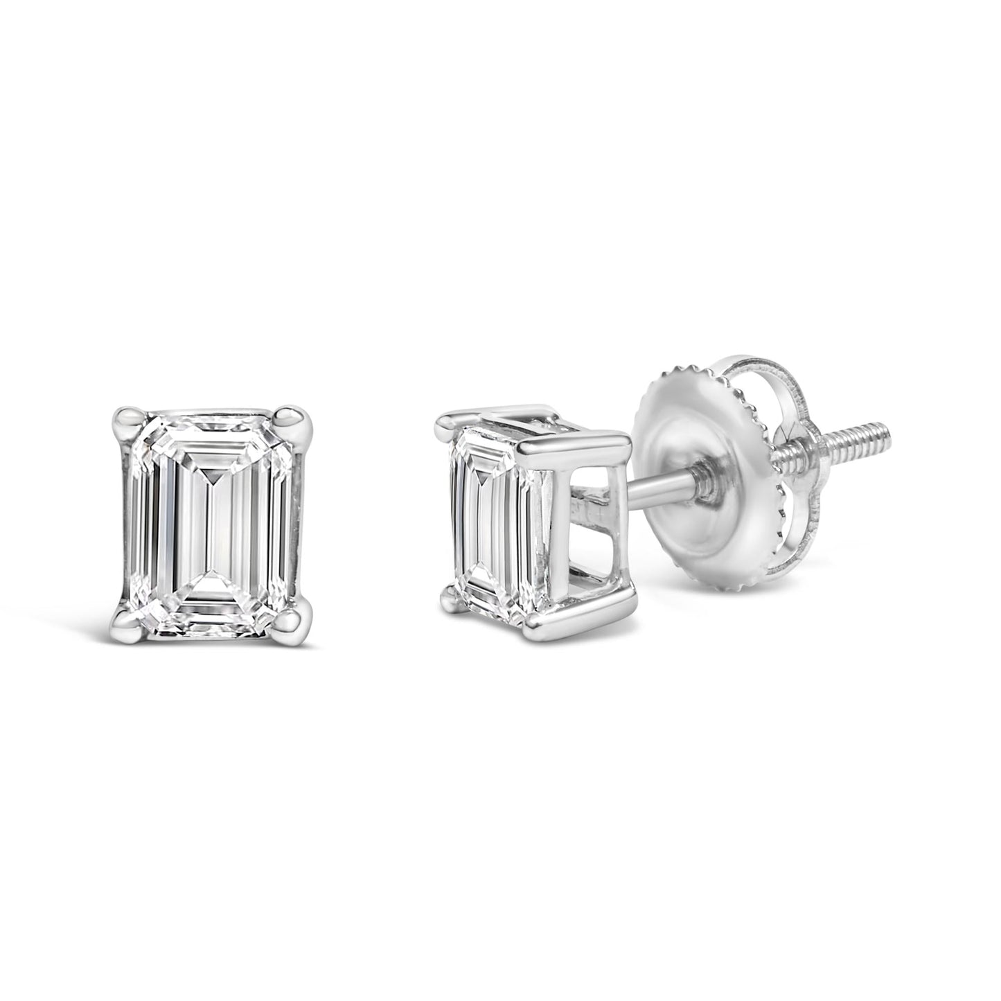 14K White Gold 1 1/2 Cttw Emerald Cut Lab-Grown Diamond Solitaire Stud Earrings (F-G Color, VS1-VS2 Clarity)