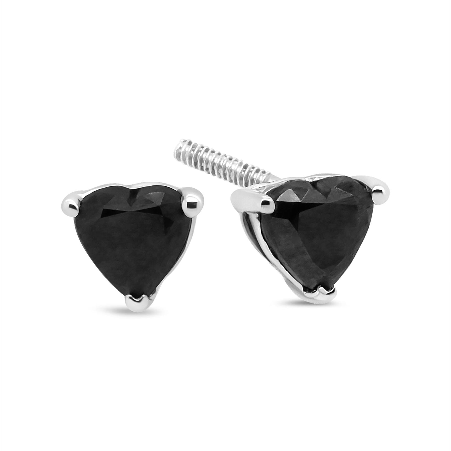 14K White Gold Black Heart Shaped Diamond Solitaire Stud Earrings (Black Color, I1-I2 Clarity)