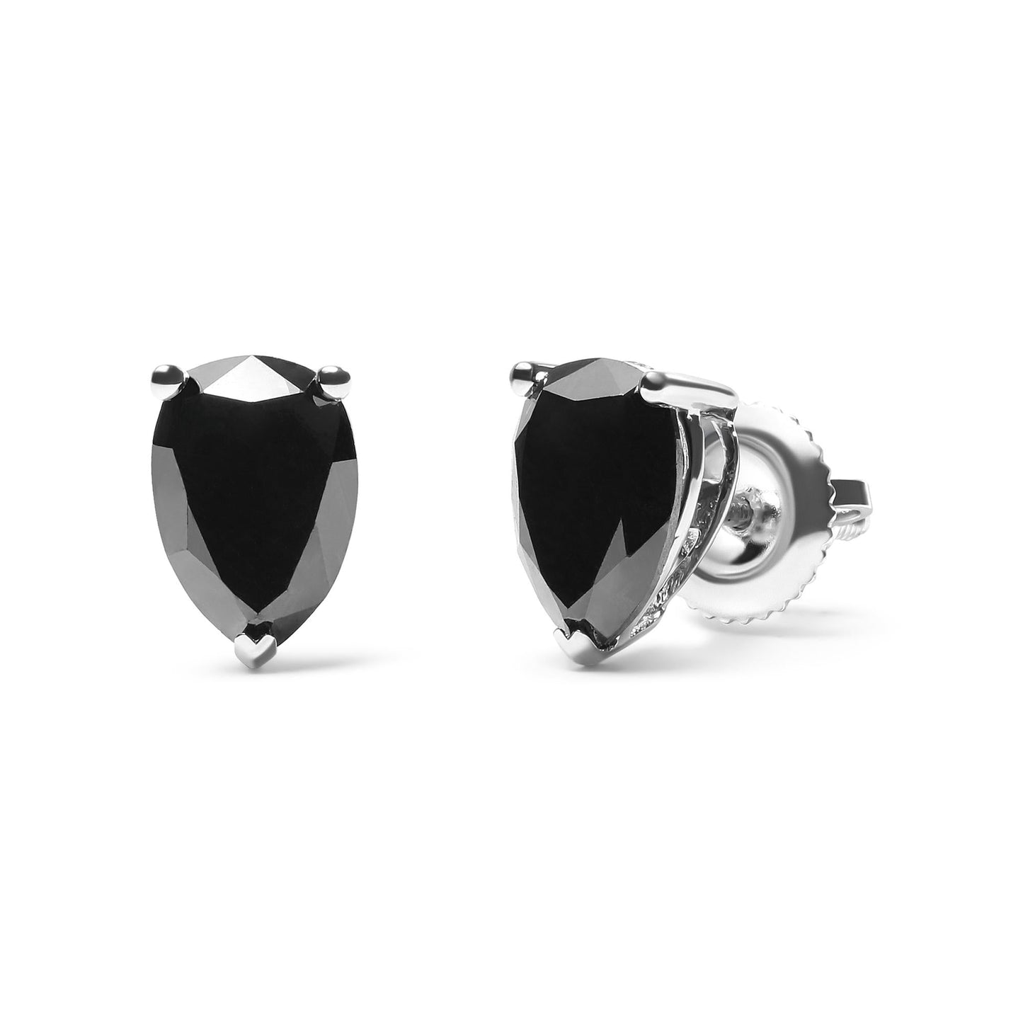 14K White Gold 2.00 Cttw Pear Cut Black Diamond Stud Earrings