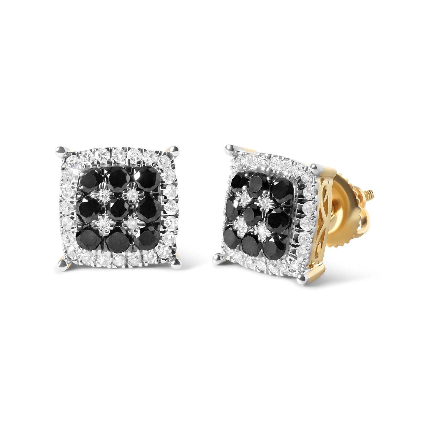 Men's 10K Yellow Gold 7/8 Cttw White and Black Treated Diamond Earring (Black / I-J Color, I2-I3 Clarity)