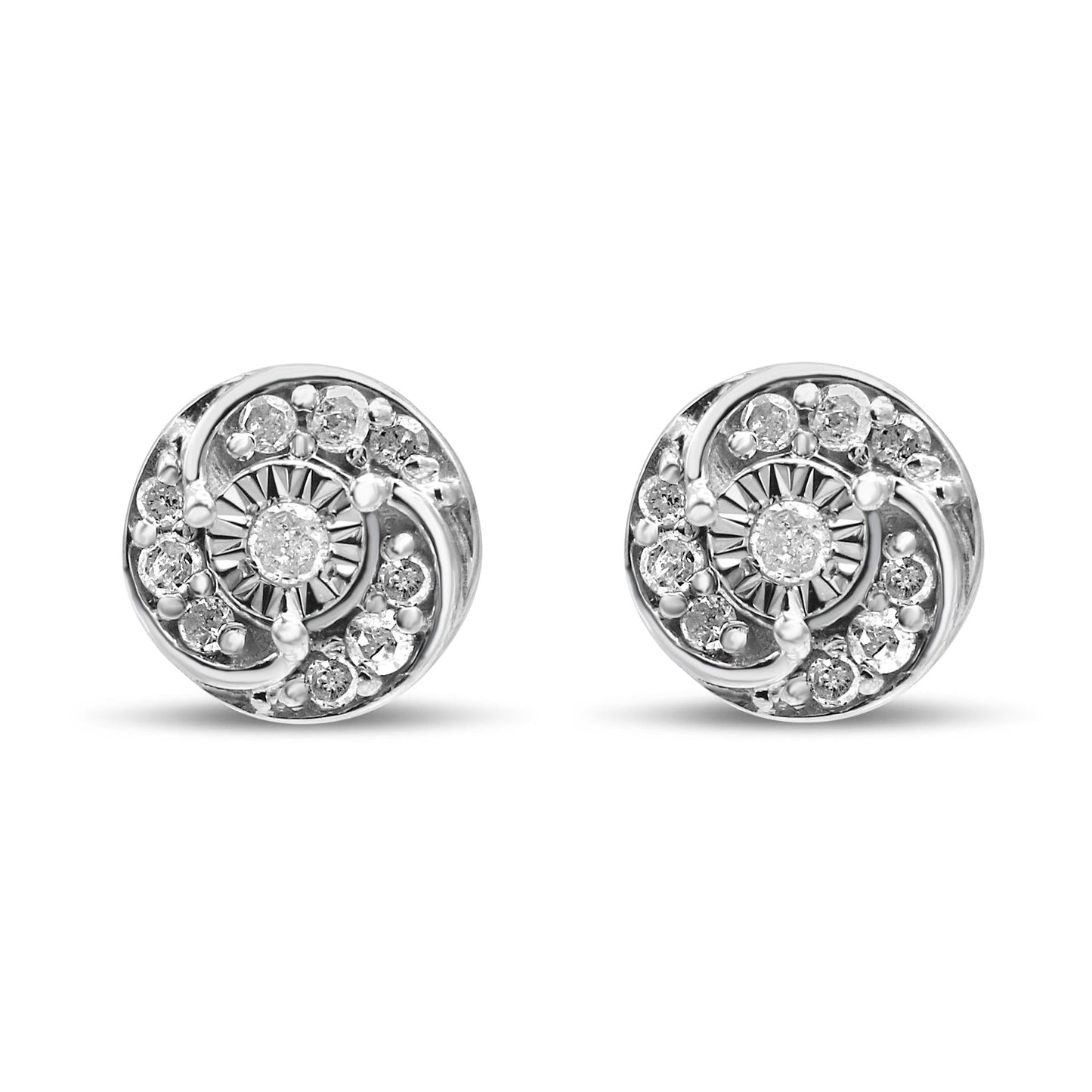 .925 Sterling Silver 1/4 Cttw Round Diamond Spiral Halo Cluster Stud Earrings (I-J Color, I2-I3 Clarity)