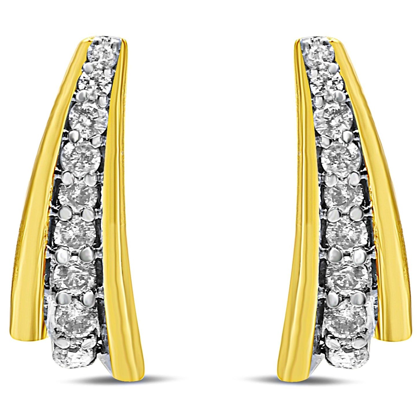 10K Yellow Gold Plated .925 Sterling Silver 0.50 Cttw Round Diamond Graduated Huggie Earrings (I-J Color, I2-I3 Clarity)