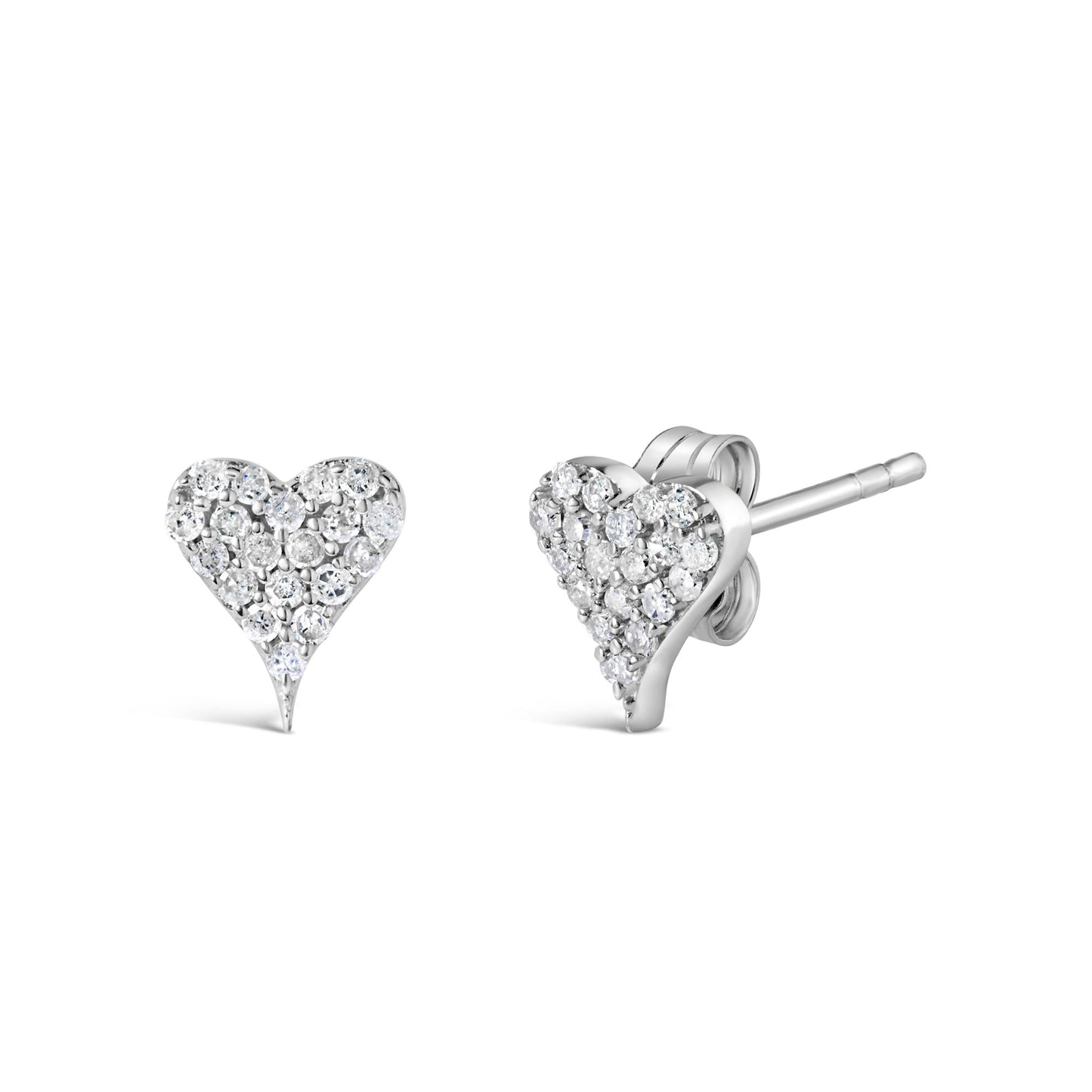 925 Sterling Silver 1/10 Cttw Diamond Heart Shaped Stud Earrings (I-J Color, I3 Clarity)