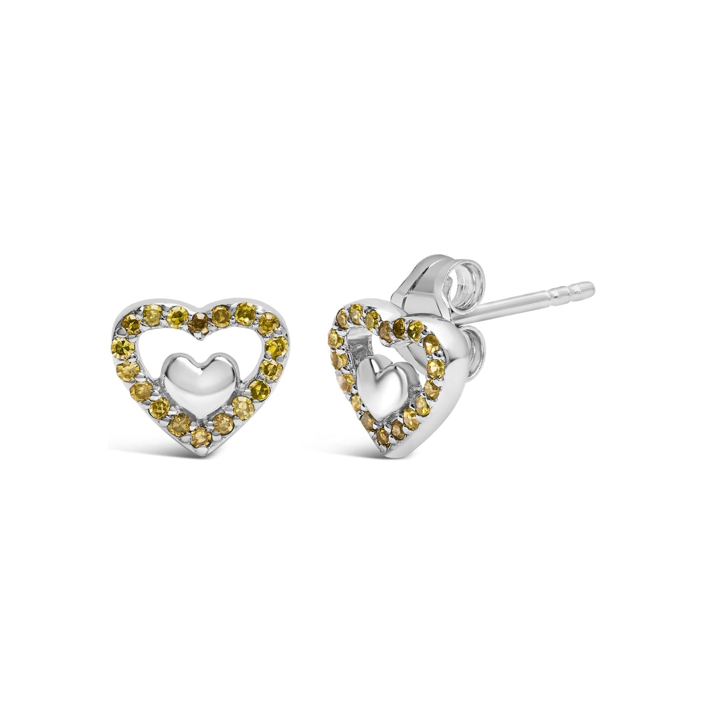 925 Sterling Silver 1/6 Cttw Diamond Open Double Heart Stud Earrings - Choice of Diamond Color