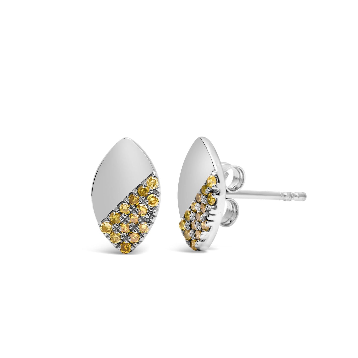 925 Sterling Silver 1/6 Cttw Yellow Diamond and Mirror Polish Pear Shape Stud Earrings (Treated Yellow Color, I2-I3 Clarity)