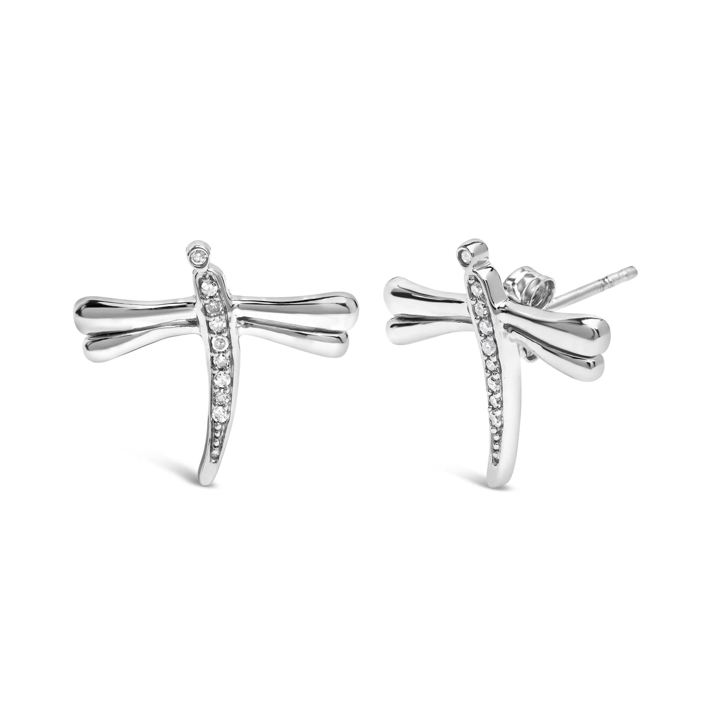 .925 Sterling Silver Diamond Accent Dragonfly Stud Earrings (I-J Color, I2-I3 Clarity)