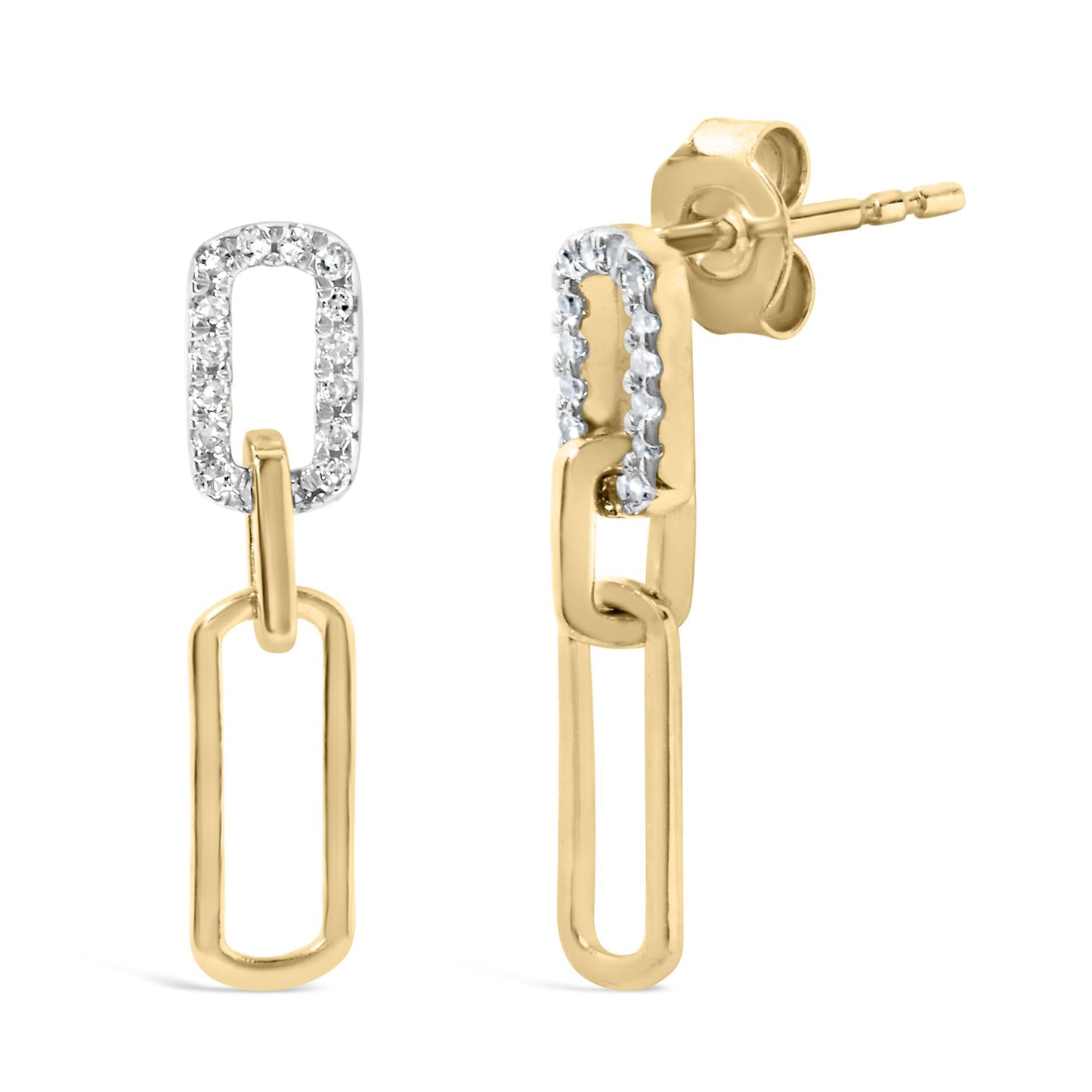 14K Yellow Gold 1/10 Cttw Diamond Studded Paperclip Drop and Dangle Earrings (I-J Color, SI1-SI2 Clarity)