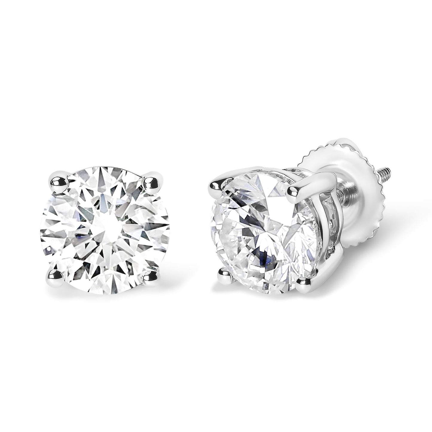 14K White Gold 2 3/4 Cttw Round Brilliant-Cut Lab Grown Diamond Classic 4-Prong Stud Earrings (F-G Color, VS1-VS2 Clarity)