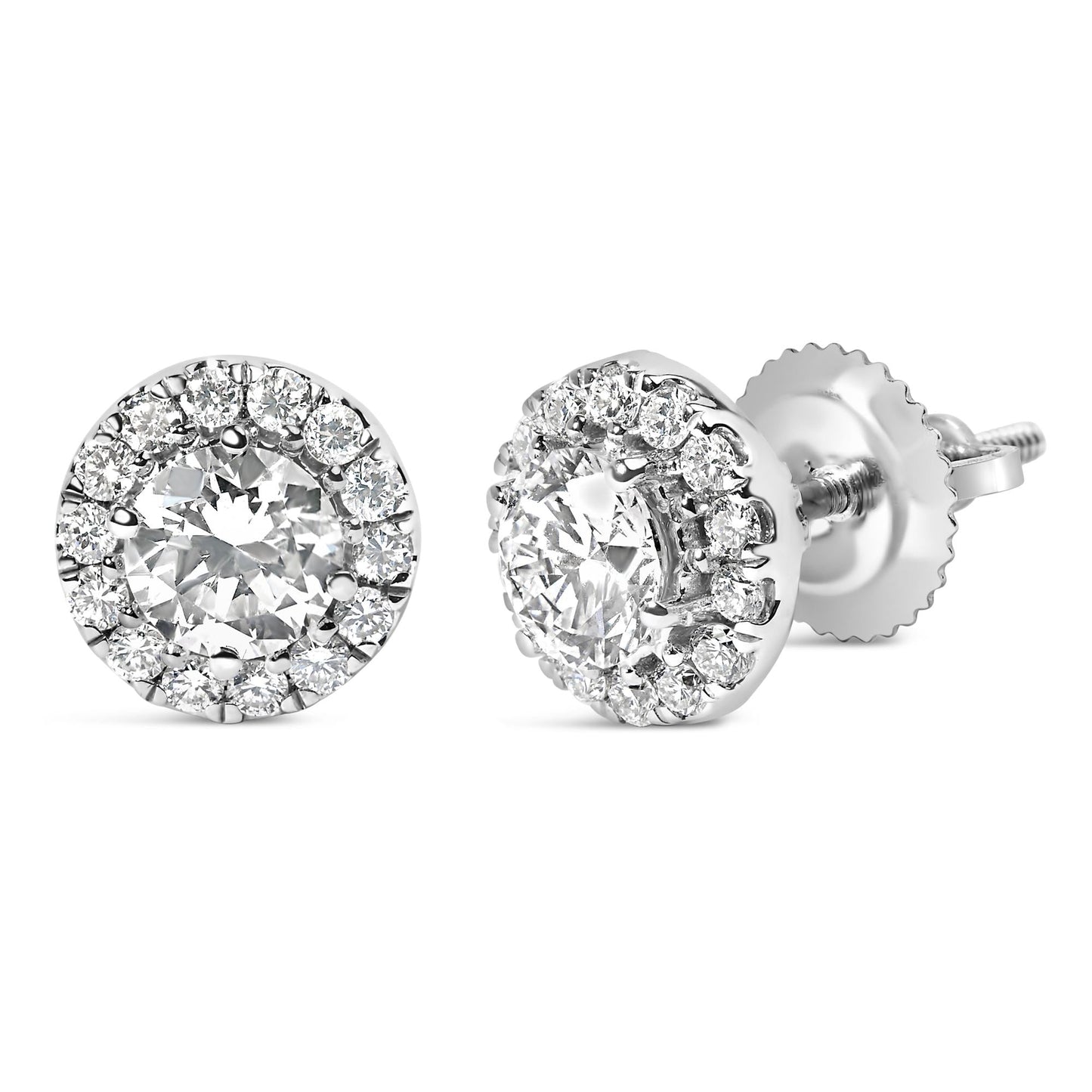 14K White Gold Round Lab-Grown Diamond Halo Stud Earrings (F-G Color, VS2-SI1 Clarity)