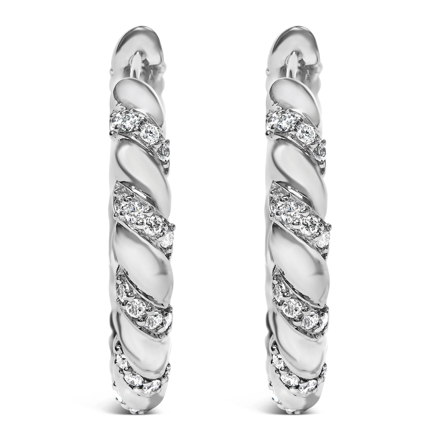 14K White Gold 1 1/5 Cttw Lab Grown Diamond Swirl Design 1" Inch Hoop Earrings (F-G Color, VS1-VS2 Clarity)