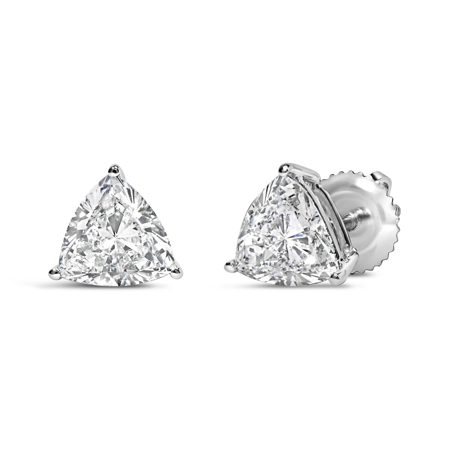 14K White Gold Trillion Cut Lab Grown Diamond 3-Prong Classic Solitaire Stud Earrings (F-G Color, VS1-VS2 Clarity)