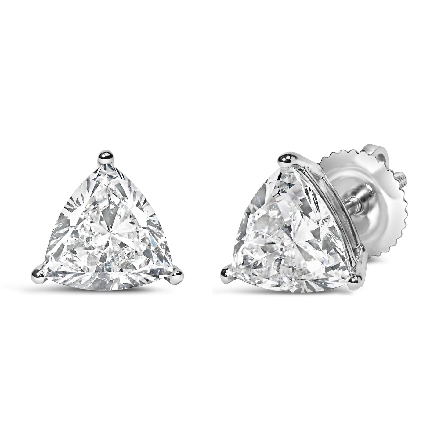 14K White Gold Trillion Cut Lab Grown Diamond 3-Prong Classic Solitaire Stud Earrings (F-G Color, VS1-VS2 Clarity)