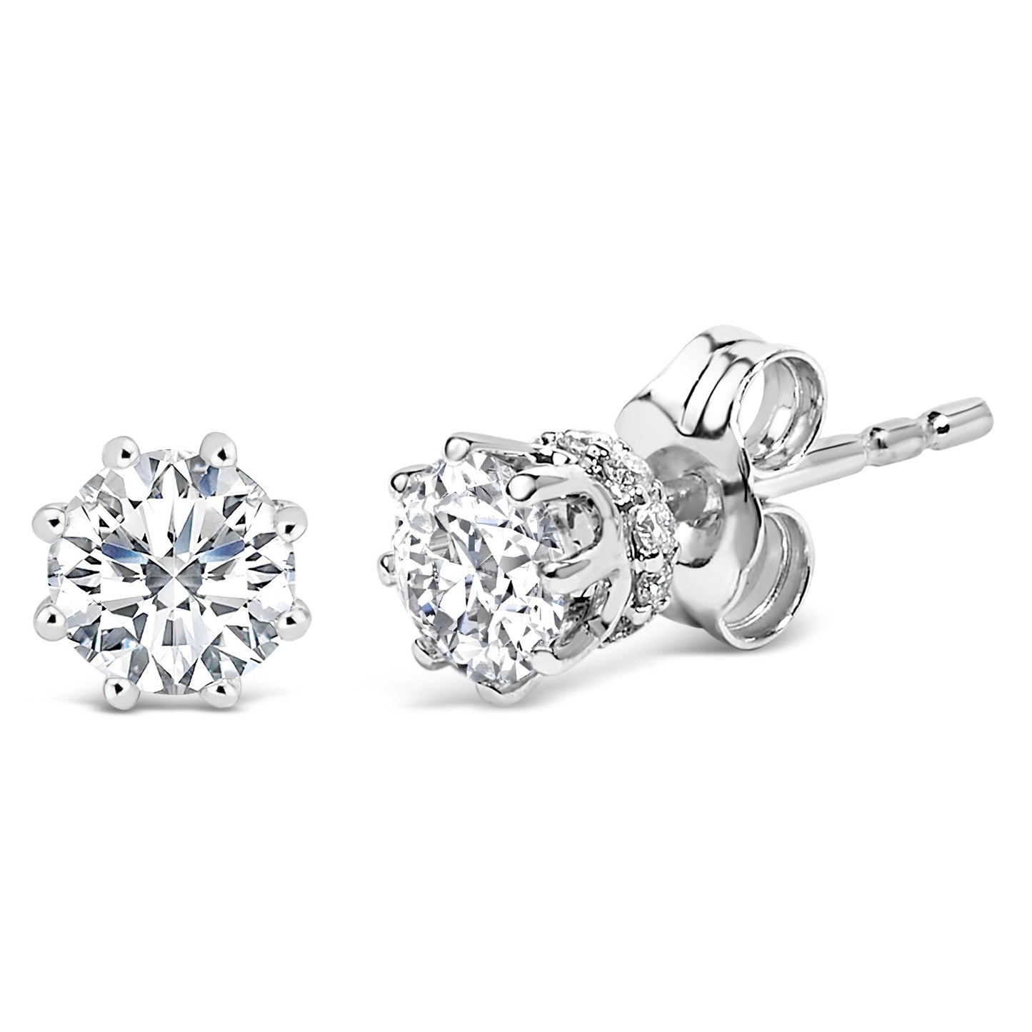 14K White Gold 1.0 Cttw Lab-Grown Diamond 8 Prong Hidden Halo Stud Earrings (F-G Color, VS1-VS2 Clarity)