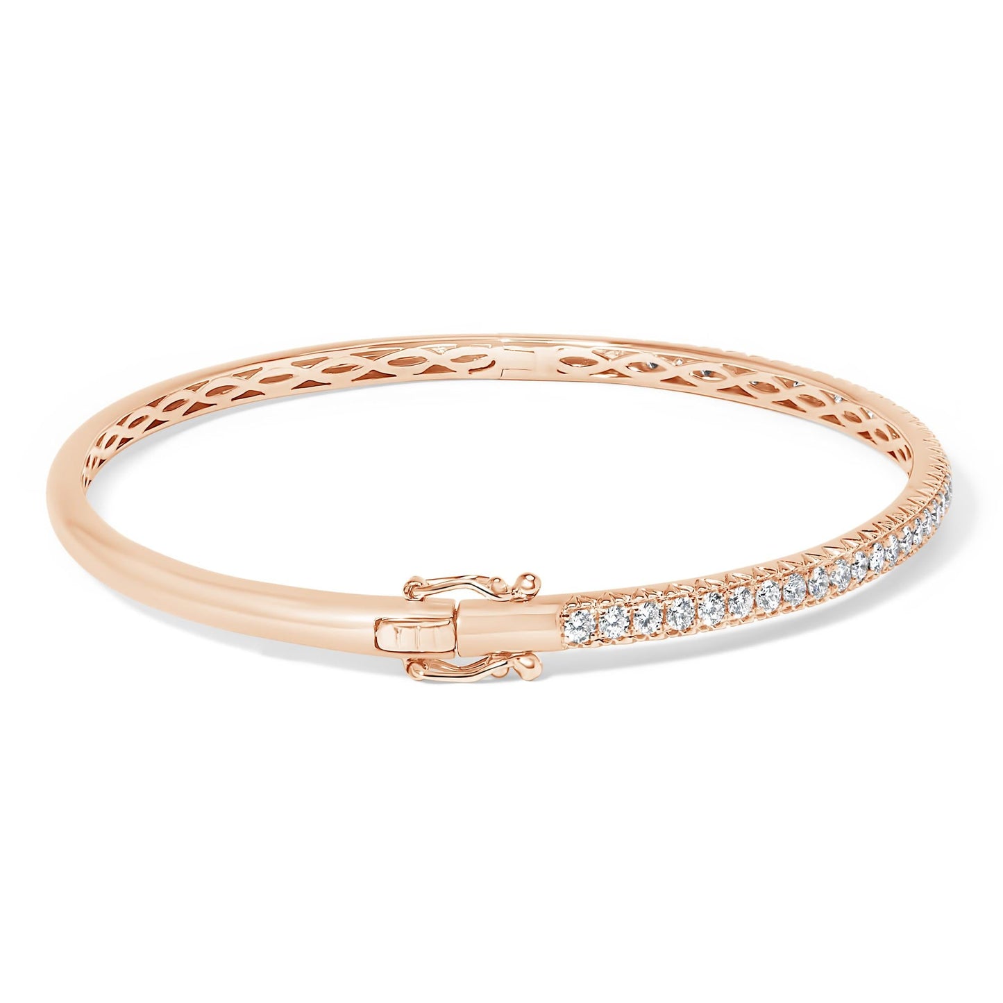 14K Gold 1.00 Cttw Half Eternity Diamond Bangle Bracelet (G-H Color, SI2-I1 Clarity) - 7" Inches